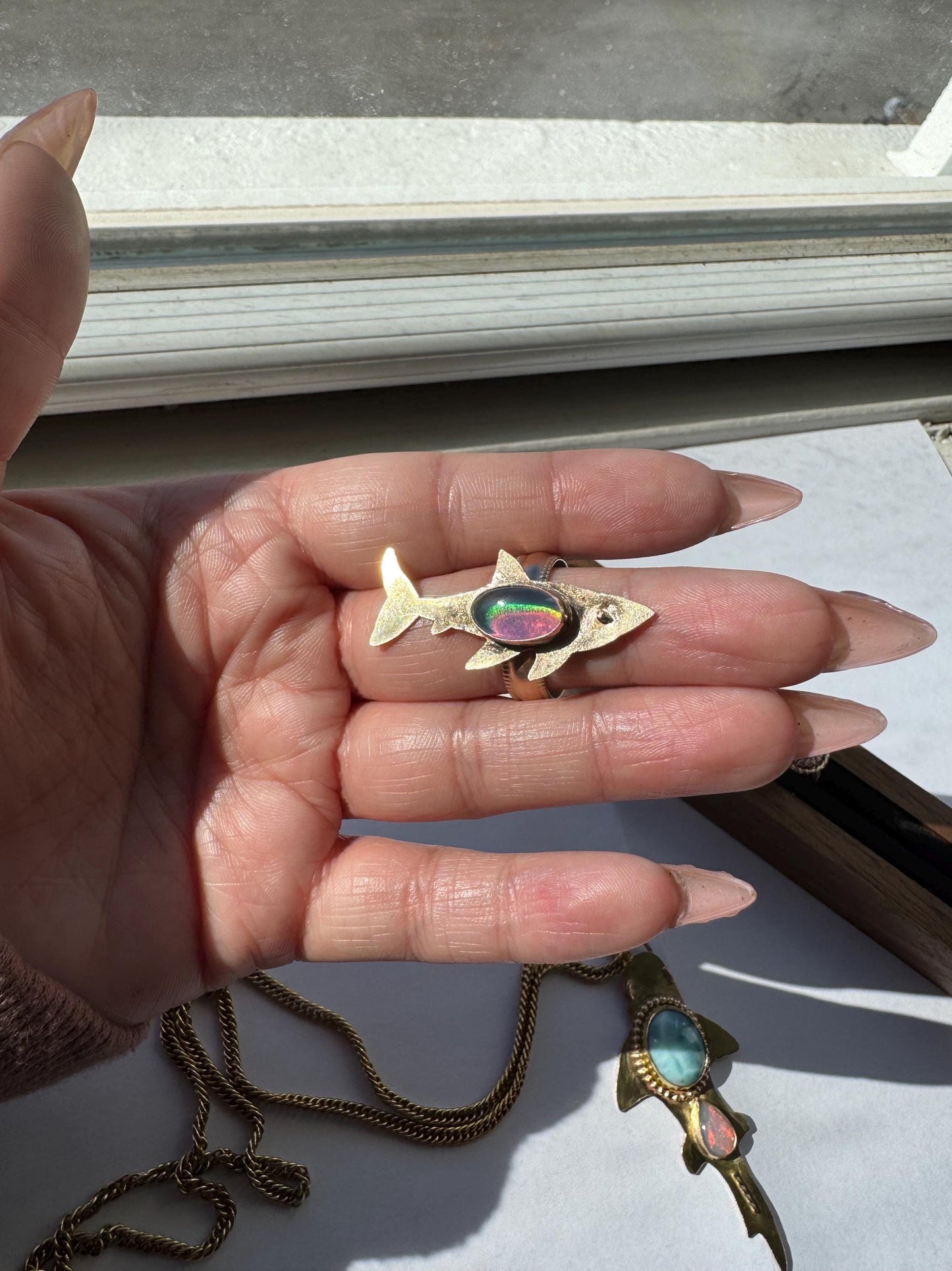 Aurora Opal Shark Ring size 8.5