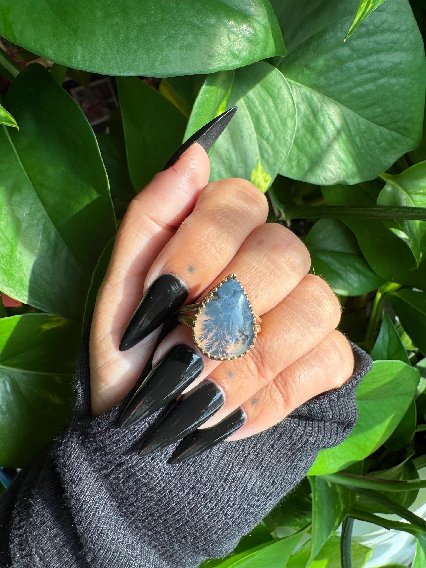 Dendritic Agate Gold Ring size 7