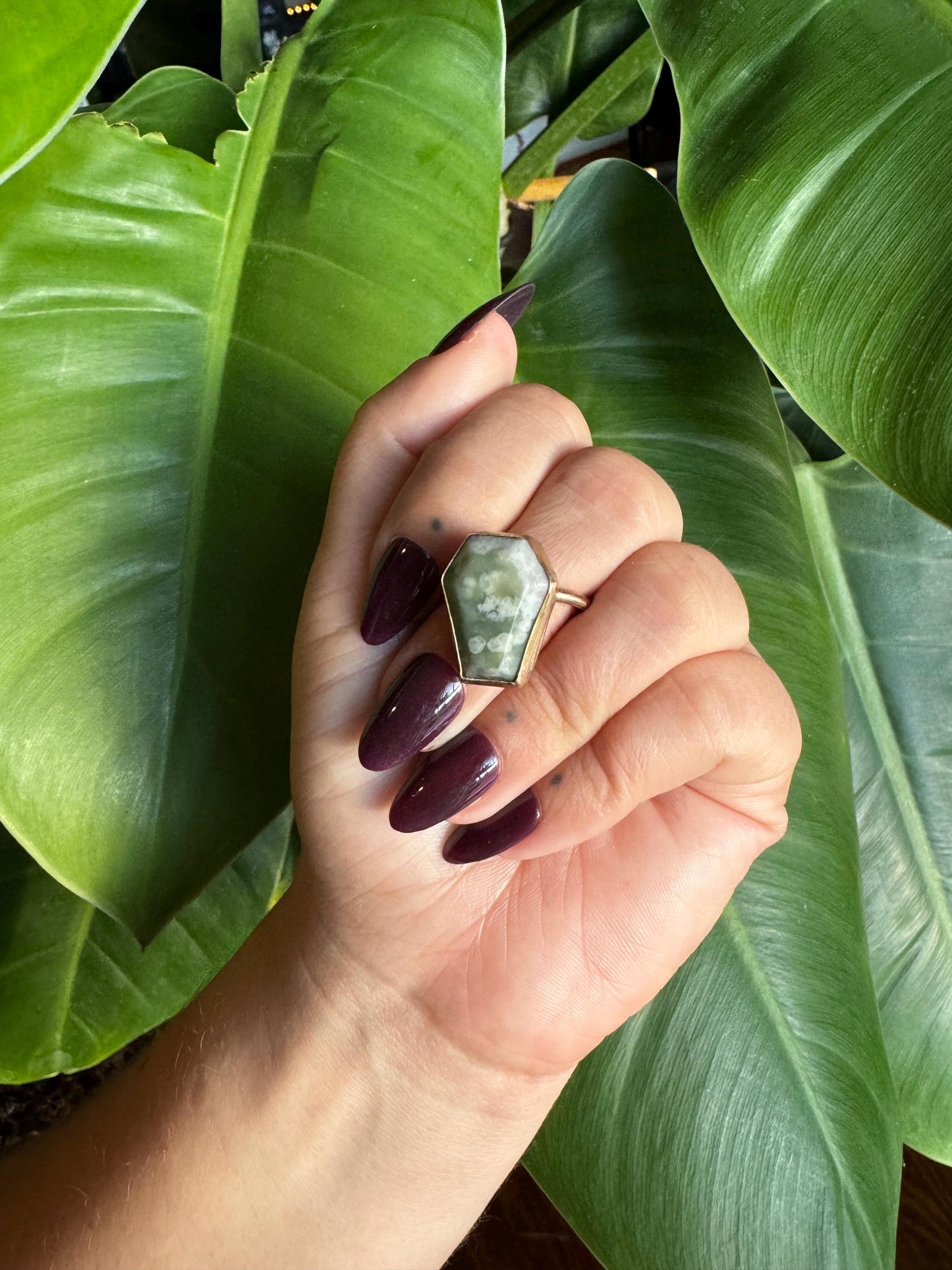 Moss Agate Coffin Ring size 7
