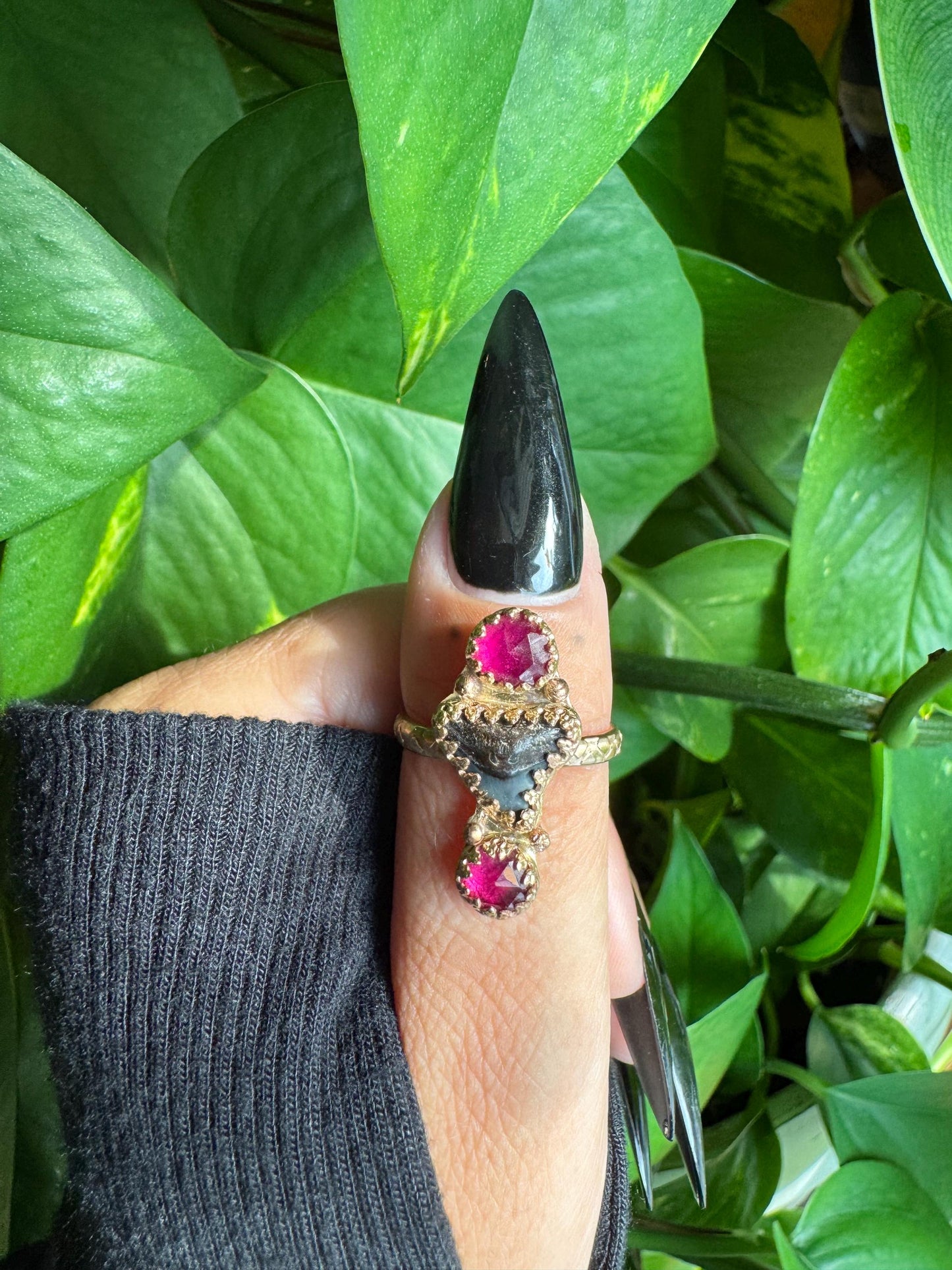Pink Sapphire Shark Tooth Ring 8.5