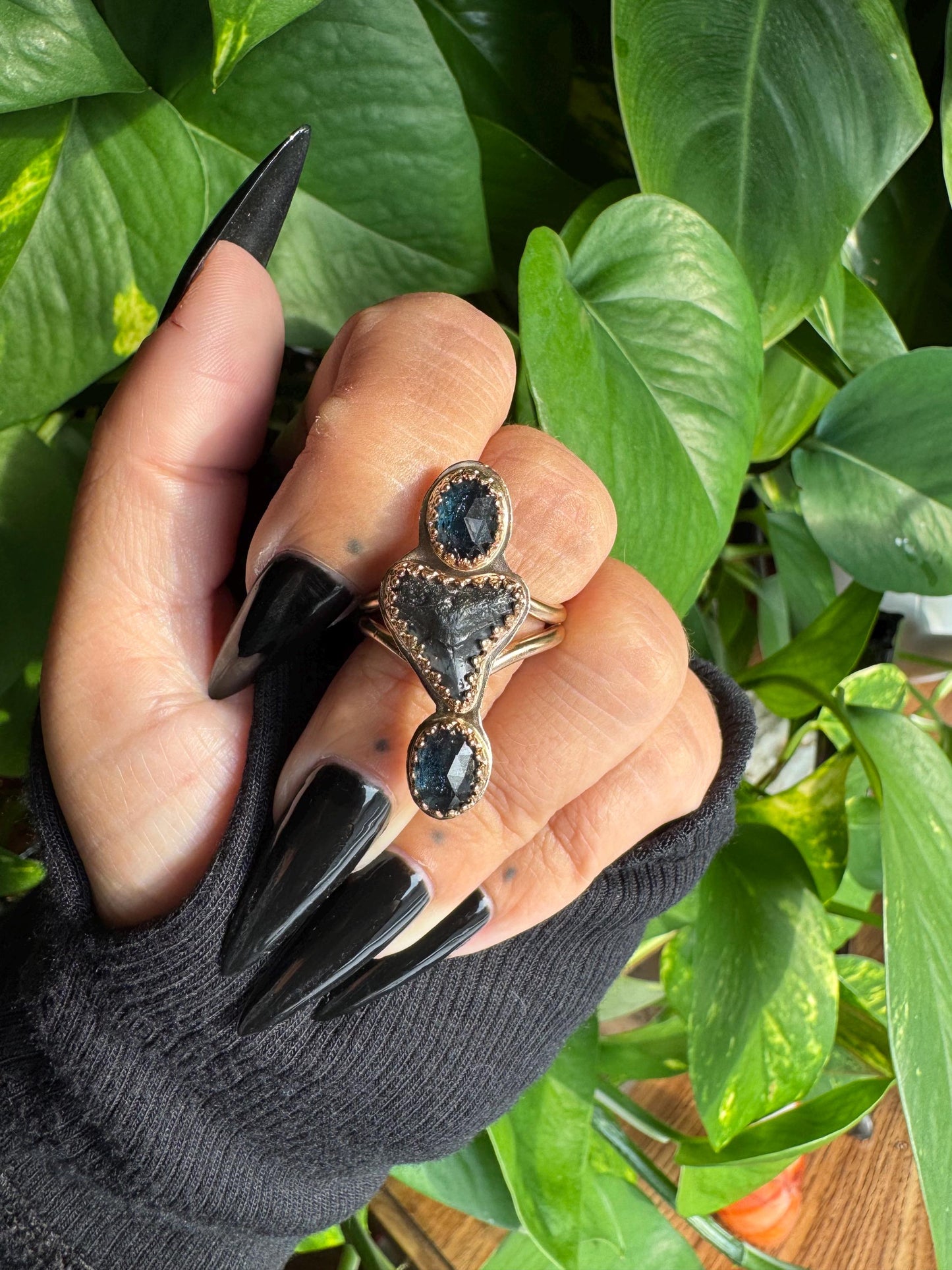 Kyanite & Shark Tooth Ring size 8