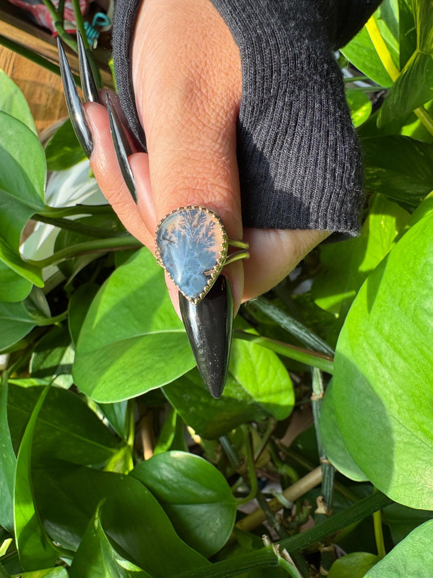 Dendritic Agate Gold Ring size 7