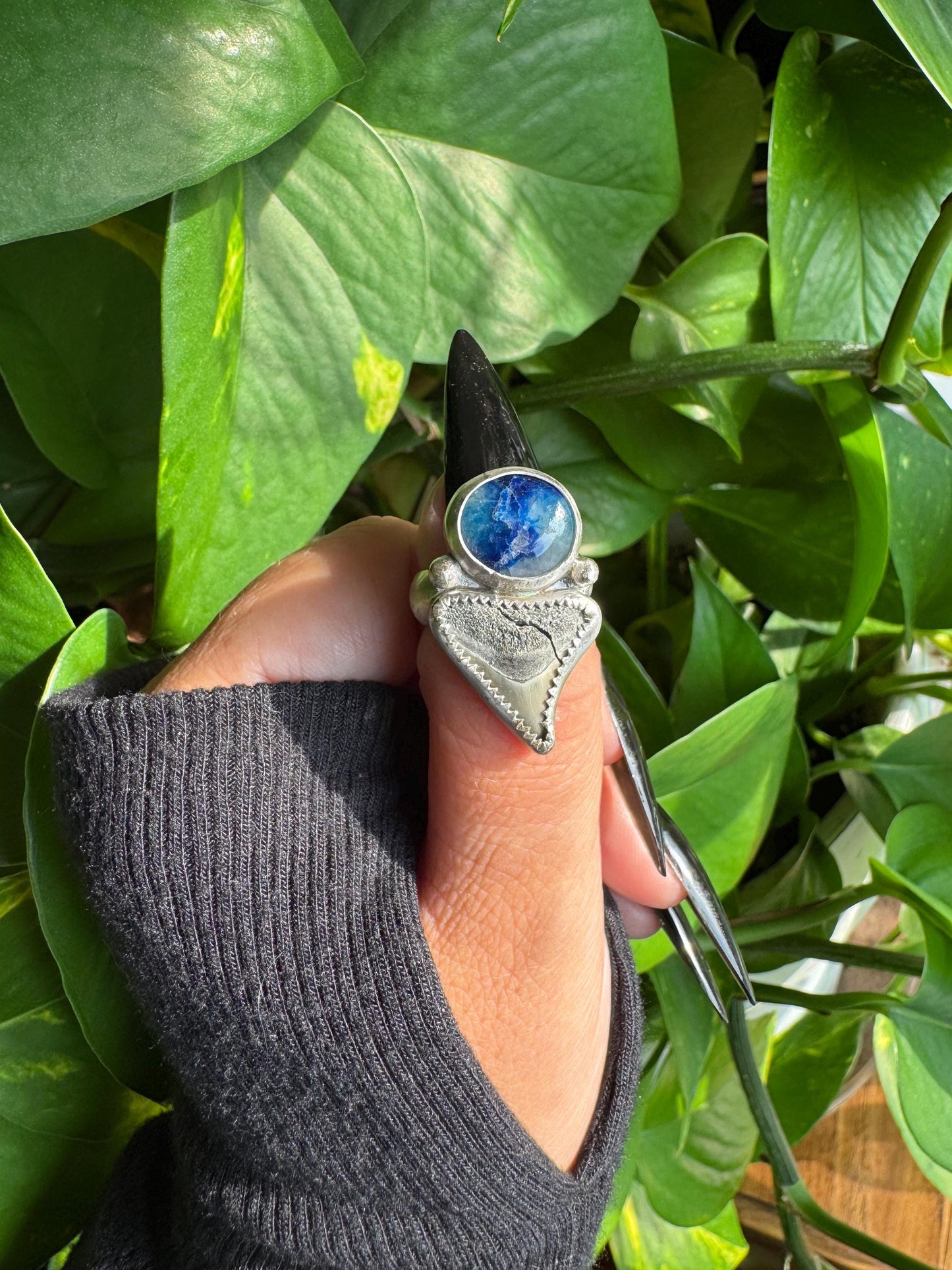 Afghanite & Shark tooth UV Ring - size 7 -discounted