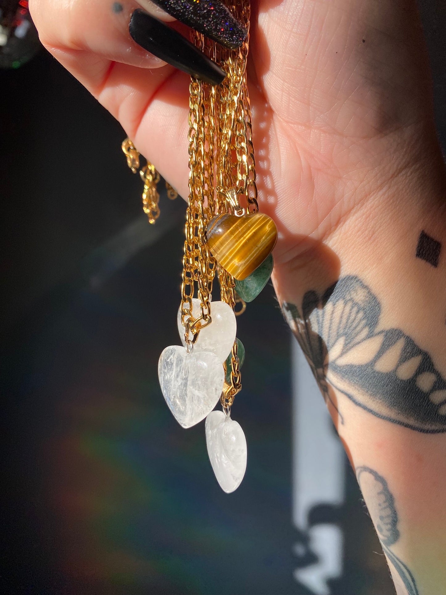 Tiger’s Eye Crystal Heart Necklace - Gold