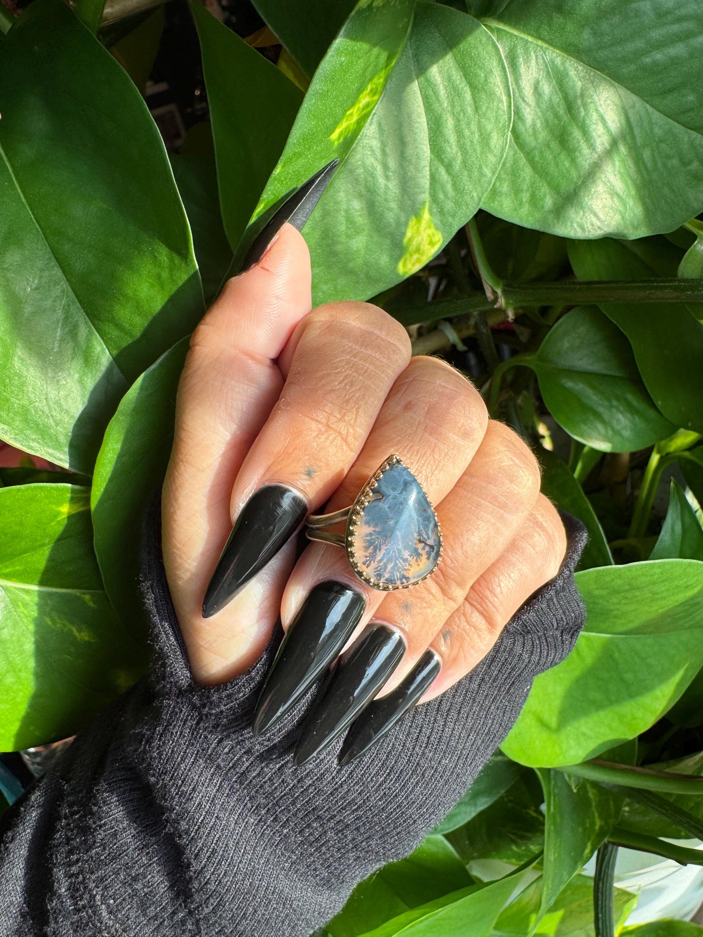 Dendritic Agate Gold Ring size 7