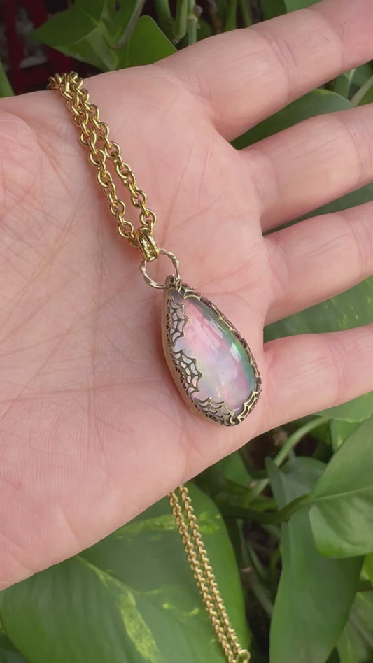 Aurora Opal Spiderweb Pendant